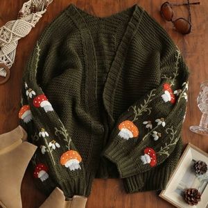 NWOT Mushroom Sweater Cottagecore Mori Girl Grandma Cardigan